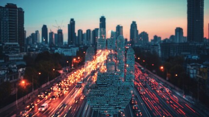 Fototapeta premium Vibrant City Night Traffic with Glowing Buildings