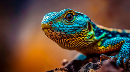 Fototapeta premium A close up of a colorful lizard sitting on a rock