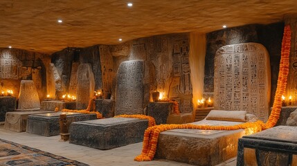 Luxurious Cave Spa with Stone Massage Beds, Ambient Candlelight, Cozy Blankets, and Rustic Charm, Perfect for Relaxation and Retreat in Natural Setting