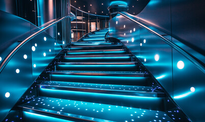 Futuristic Space-Inspired Staircase with Glowing LED Railings for a Modern and Sleek Look