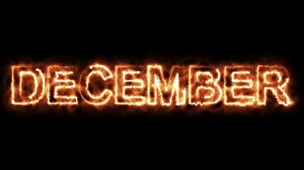 October, November, December text animation with neon light fire effect color animation in 4K.Animation of December Text with Fiery Visuals on Black Background. Ignite the Month with Vibrant Energy.