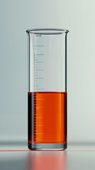 A beaker filled with orange liquid sitting on a table