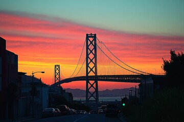 Obraz premium Golden gate bridge sunset view san francisco landscape evening glow scenic beauty