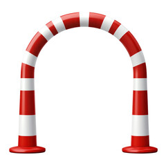 Brightly colored archway made of striped poles standing upright, isolated on a transparent background, png, alpha