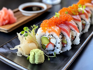 Assorted Sushi Platter with Fresh Fish and Vibrant Colors