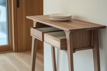A Compact Minimalist Console Table with Built-in Storage, Combining Practicality and Sleek Design