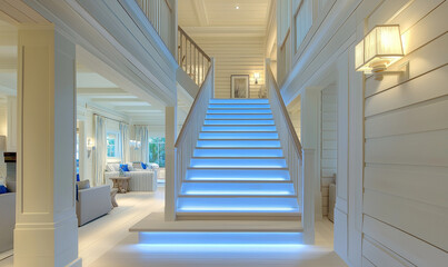A Coastal-Inspired Staircase with Nautical-Style Railings, Capturing the Essence of Seaside Elegance