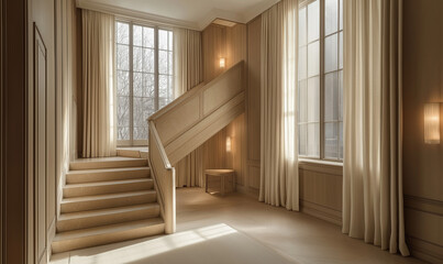 This Classic Staircase Offers a Marble Railing, Combining Timeless Elegance with Sophisticated Design