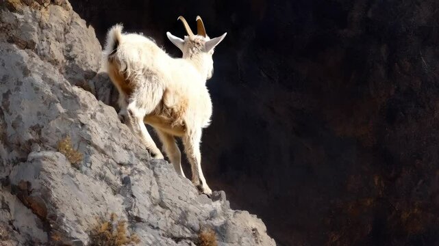 Agile mountain goat navigating steep rocky cliffs in dynamic motion