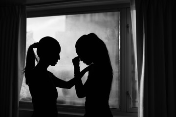 Friend helping comforting sad friend in need, love and empathy, support and help in difficult times, emotional struggles, family 
