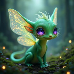 Obraz premium Surreal Cute Animals: Funny Cartoon Green Alien Monster 