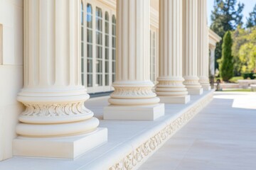 Elegant stone masonry with classical architectural details, including columns and decorative elements
