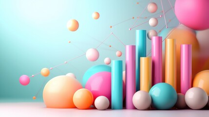 Vibrant Geometric Shapes and Pastel Spheres Abstract Digital Background