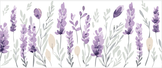 Lavender card Vector watercolor. Provence flowers banner backgrounds. lavender border, watercolor painting, hand drawn