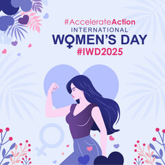 Accelerate Action campaign pose. International Women's Day 2025. Best for banner, poster, template or social media feeds.