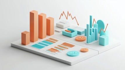 Stylized Infographic Elements Depicting Business Data Visualizations
