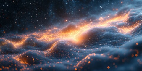 Celestial phenomenon ignites cosmic landscape digital vibrant colors abstract perspective