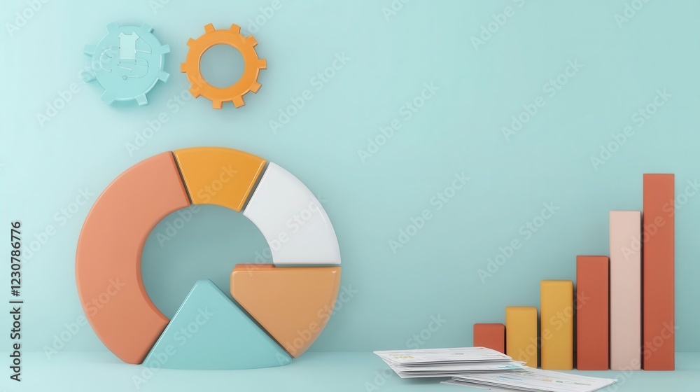 Poster colorful digital infographic presentation with charts and graphs showing business analytics and perf
