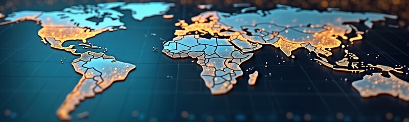 Naklejka premium Global map view shows countries adopting universal basic income. Countries highlighted with glowing symbols representing positive impacts. Illustration suggests worldwide public welfare reform
