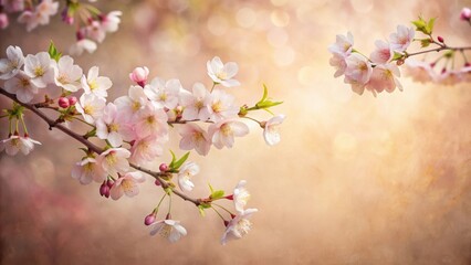 Obraz premium delicate cherry blossoms unfolding on a soft paper background with subtle texture and warm colors