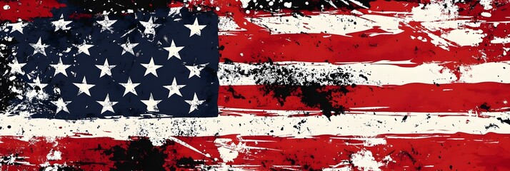 American Flag Memorial Day Celebration on background and Watercolor Digital Paint Independence Day