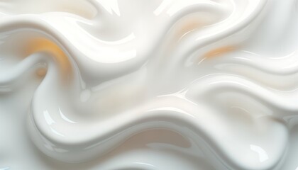 Obraz premium Closeup view of smooth white cream texture. Wavy patterns, rich creamy consistency. Ideal for skincare cosmetic products. Soft, luxurious moisturizing product. Abstract pattern perfect for beauty,