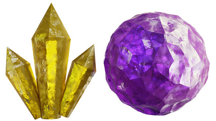 Cristales de minerales de amatista en 3d