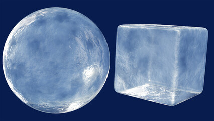 Cubito de hielo con fondo azul
