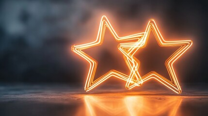 Glowing Neon Star Shaped Lights in Dramatic Dark Backdrop for Futuristic Glamorous or Techno Inspired Visuals