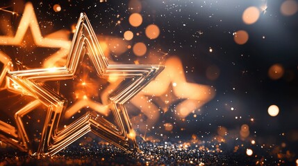 Dazzling Golden Stars with Glittery Sparkles on a Festive Holiday Background