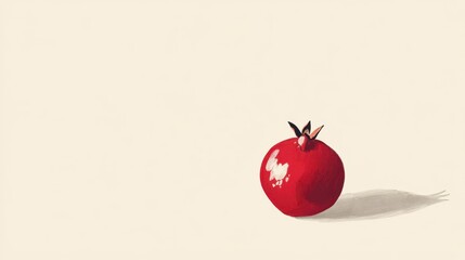 Single Pomegranate on Beige Background - Minimalist Food Still Life