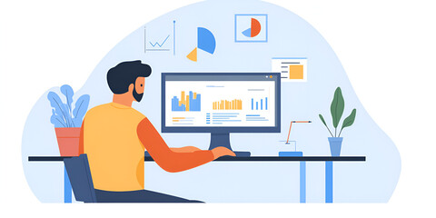 Naklejka premium Focused Business Consultant Preparing Report and Analyzing Data for Strategy