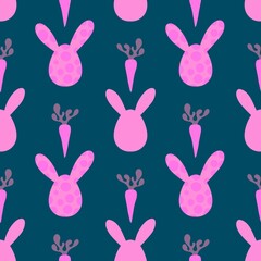 Easter eggs seamless rabbits and carrots pattern for wrapping paper and fabrics and linens and kids clothes print and spring party accessories