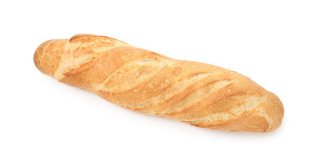 One freshly baked baguette isolated on white, top view
