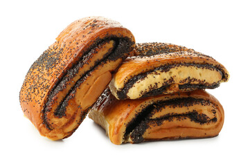 Tasty buns with poppy seeds isolated on white