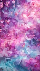 Obraz premium Abstract swirls in soft pink and purple tones with floating heart shapes, evoking emotions of love, romance, and creativity. Ideal for Valentine’s Day, weddings, or dreamy artistic projects.