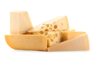 Different types of cheese isolated on white