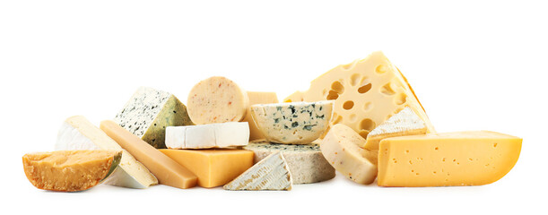 Different types of cheese isolated on white