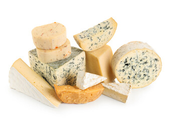 Different types of cheese isolated on white