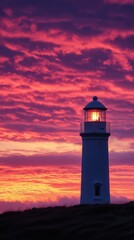 Coastal Lighthouse Sunset Dramatic Sky Seascape