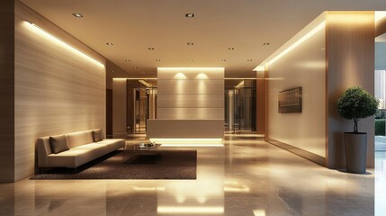 Elegant Modern Lobby Interior Design with Subtle Lighting