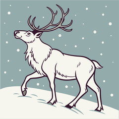 winter illustration of a wild deer silhouette with antlers in a snowy Christmas forest And urban design PNG