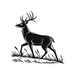 A silhouette of a deer with antlers in a vector style, representing a wild animal in nature, perfect for hunting design And urban design PNG vector