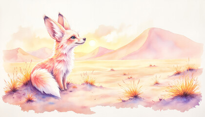 Obraz premium Fennec fox exploring desert dunes at sunset, wildlife beauty