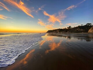 sunset reflections on beach