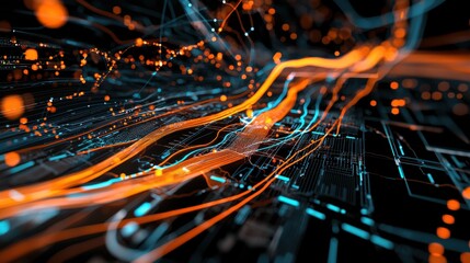 Futuristic Digital Art Featuring Vibrant Flowing Energy Patterns and Glowing Neon Lights
