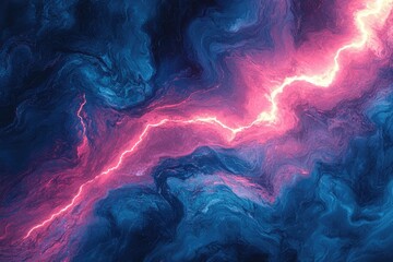 Abstract art depicting a vibrant pink and blue marbled texture with a glowing lightning bolt.
