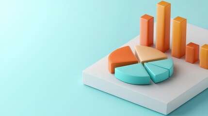 Colorful Financial Data Visualization with Pie and Bar Charts on White Background