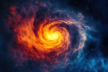 Obraz premium A fiery cosmic swirl, a nebula's intense energy radiating outwards in a mesmerizing spiral.