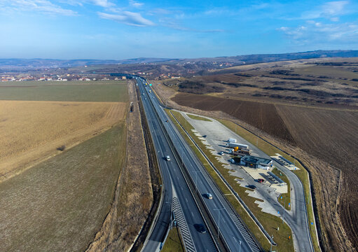 Aerial view of the A1 highway in Romania